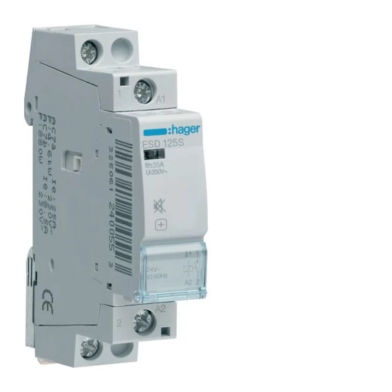 HAGER Csendes mágneskapcsoló, 1Z, 25A, 24V AC, moduláris (ESD125S)