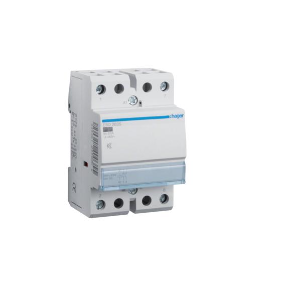 HAGER Csendes mágneskapcsoló, 2Z, 63A, 24V AC/DC, moduláris (ESD263S)