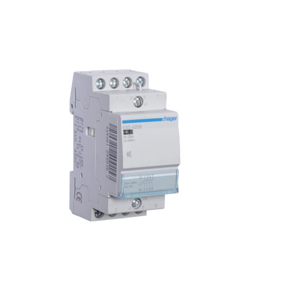 HAGER Csendes mágneskapcsoló, 4Z, 25A, 24V AC/DC, moduláris (ESD425S)