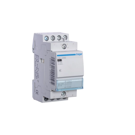 HAGER Csendes mágneskapcsoló, 4NY, 25A, 24V AC/DC, moduláris (ESD426S)