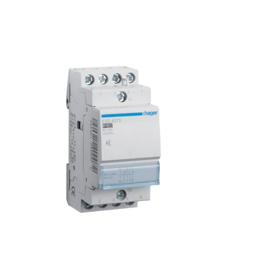HAGER Csendes mágneskapcsoló, 2Z+2NY, 25A, 24V AC/DC, moduláris (ESD427S)