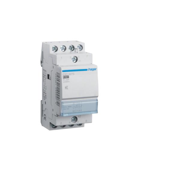 HAGER Csendes mágneskapcsoló, 2Z+2NY, 25A, 24V AC/DC, moduláris (ESD427S)