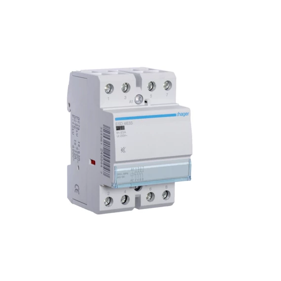HAGER Csendes mágneskapcsoló, 4Z, 63A, 24V AC/DC, moduláris (ESD463S)