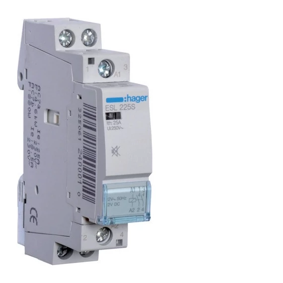 HAGER Csendes mágneskapcsoló, 2Z, 25A, 12V AC/DC, moduláris (ESL225S)