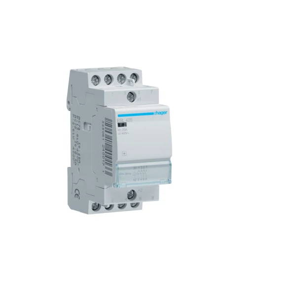HAGER Mágneskapcsoló, 4Z, 25A, 12V AC, moduláris (ESL425)