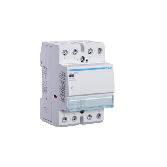 HAGER Csendes mágneskapcsoló, 4Z, 63A, 12V AC/DC, moduláris (ESL463S)