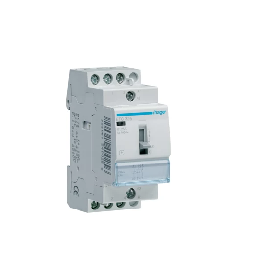 HAGER Mágneskapcsoló, 3Z, 25A, 230V AC, I-0-II, moduláris, kézzel is kapcsolható (ETC325)