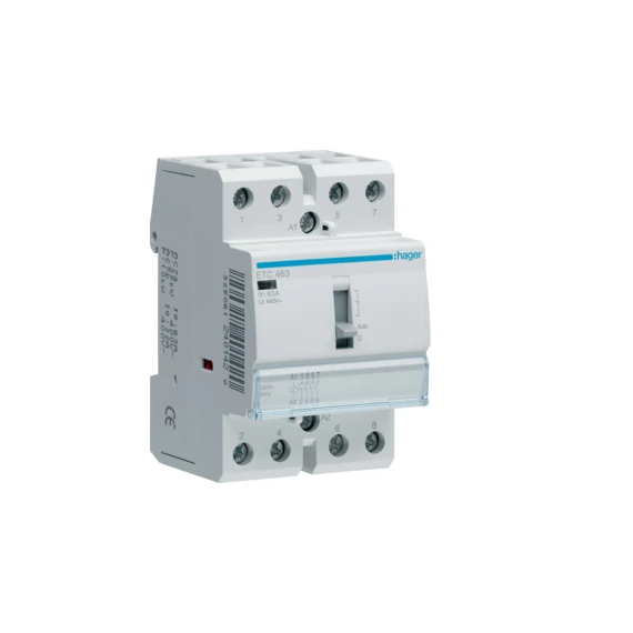 HAGER Mágneskapcsoló, 4Z, 63A, 230V AC, I-0-II, moduláris, kézzel is kapcsolható (ETC463)