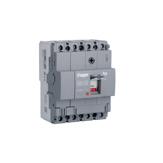 HAGER Kompakt megszakító x160, 4P, 50A, 18kA, fix TM kioldóval (HDA051L)