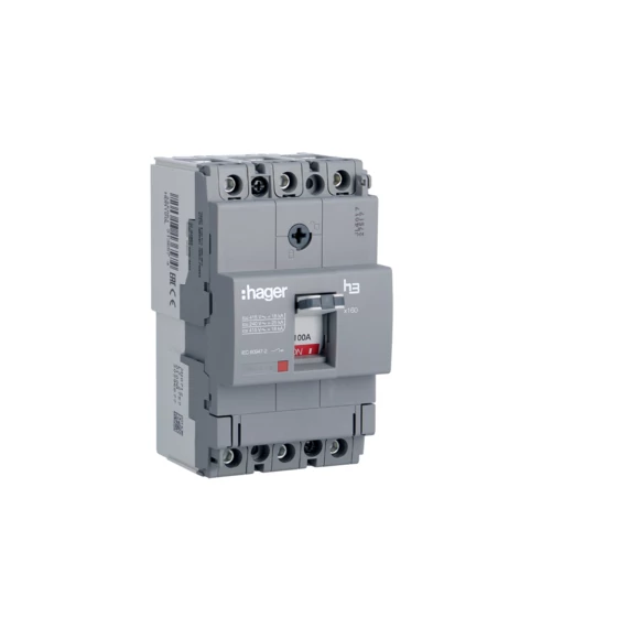 HAGER Kompakt megszakító x160, 3P, 100A, 18kA, fix TM kioldóval (HDA100L)