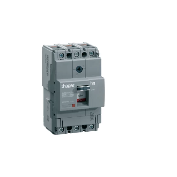 HAGER Kompakt megszakító x160, 3P, 125A, 18kA, fix TM kioldóval (HDA125L)