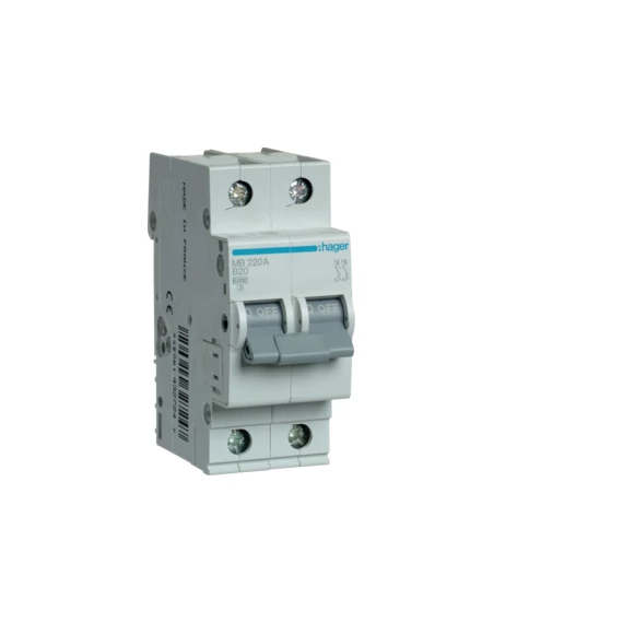 HAGER Kismegszakító 2P, B-20A, 6kA, 2M (MB220A)