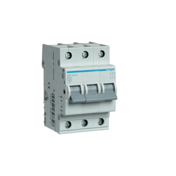 HAGER Kismegszakító 3P, B-20A, 6kA, 3M (MB320A)