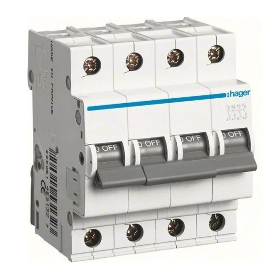 HAGER Kismegszakító 4P, B-20A, 6kA, 4M (MB420A)