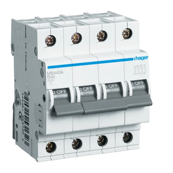 HAGER Kismegszakító 4P, B-40A, 6kA, 4M (MB440A)