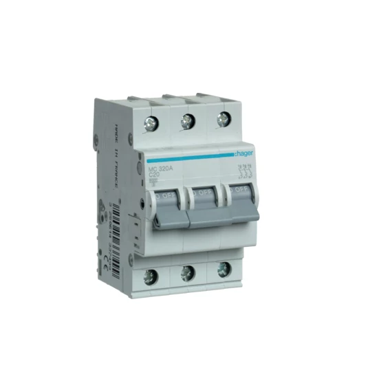 HAGER Kismegszakító 3P, C-20A, 6kA, 3M (MC320A)