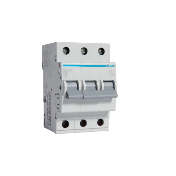 HAGER Kismegszakító 3P, B-20A, 4,5kA, 3M (MX320)