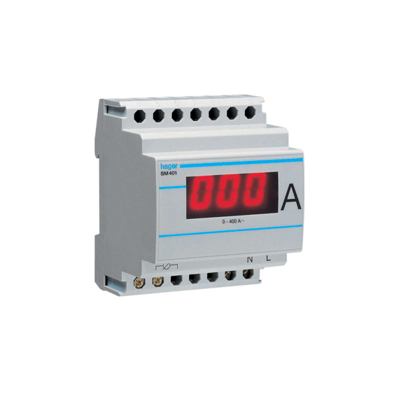 HAGER Digitális ampermérő, 1 fázisú, áramváltós mérés, 400A-ig, moduláris (SM401)