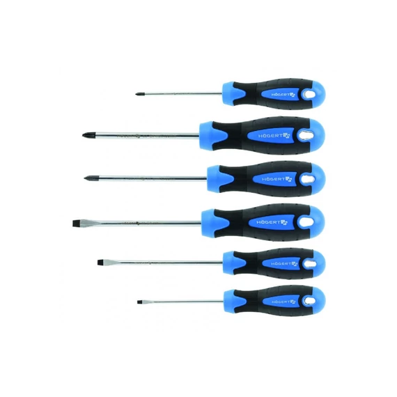 HÖGERT Csavarhúzó készlet 6 db, acél S2, SL6, SL5, SL3, PH2, PH1, PH0 (HT1S095)