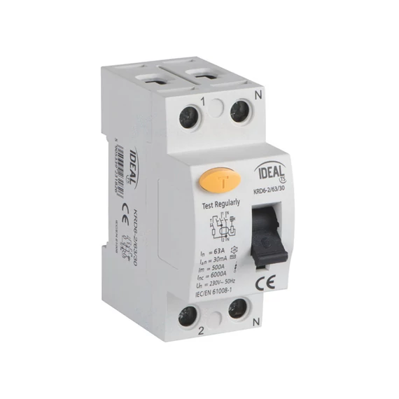 KANLUX KRD6-2/63/30 FI relé (életvédelmi relé), 2(1P+N), 63A, 230V AC, 30mA (23182)