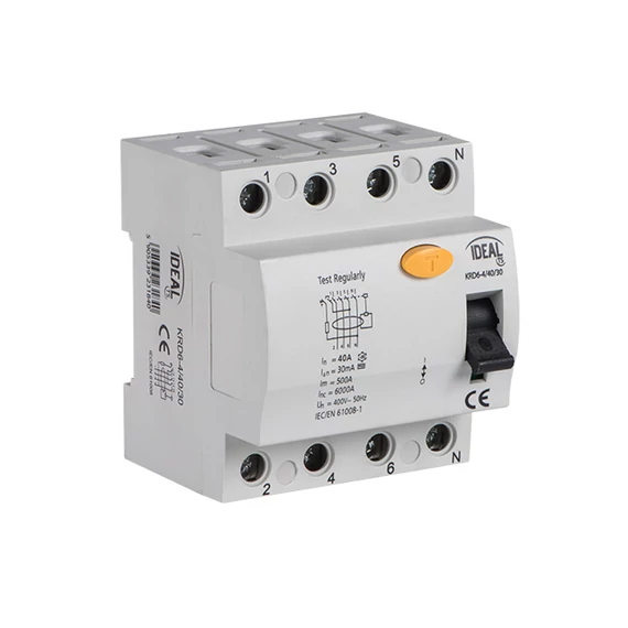 KANLUX KRD6-4/25/30 FI relé (életvédelmi relé), 4(3P+N), 25A, 400V AC, 30mA (23183)