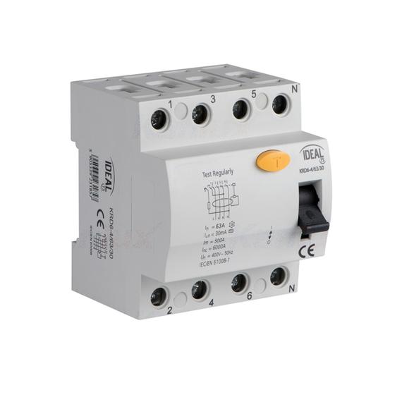 KANLUX KRD6-4/63/30 FI relé (életvédelmi relé), 4(3P+N), 63A, 400V AC, 30mA (23185)