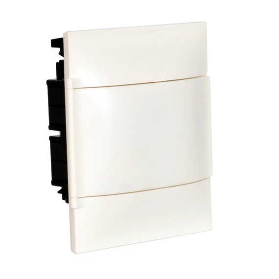LEGRAND PractiboxS 1 sor 8 modul, téglafalba süllyeszthető kiselosztó(650°C), fehér ajtóval, védőföld és nulla elosztókapoccsal (134148)