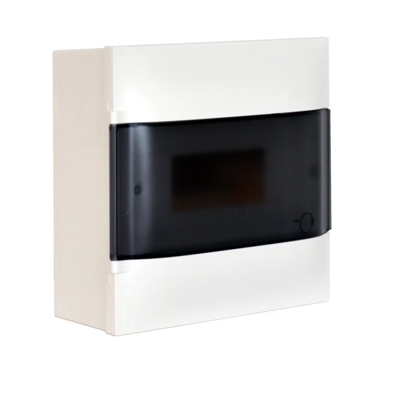 LEGRAND PractiboxS 1 sor 8 modul, falon kívüli kiselosztó, átlátszó füstszínű ajtóval, védőföld és nulla elosztókapoccsal (134218)