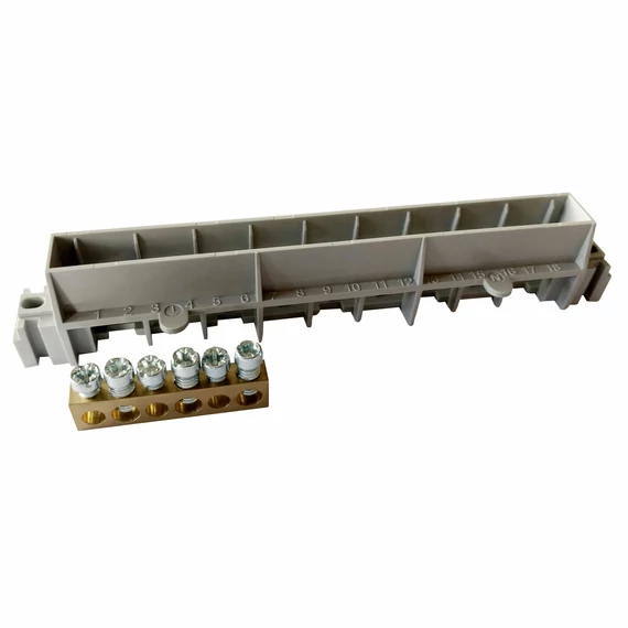 LEGRAND PractiboxS 8 modulos szekrényhez, 1 x (3x16mm² + 3x10mm²) csupasz PE elosztókapocs szigetelt tartóval; Icc=6 kA (134801)