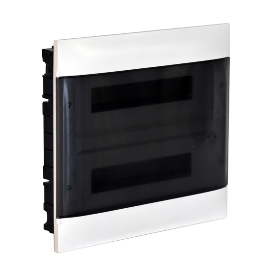 LEGRAND PractiboxS 2 sor 12 modul, téglafalba süllyeszthető kiselosztó(650°C), átlátszó füstszínű ajtóval, védőföld és nulla elosztókapoccsal (135152)