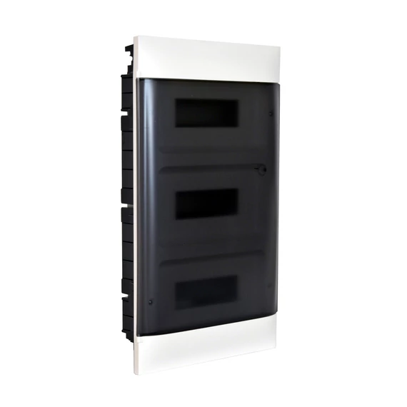 LEGRAND PractiboxS 3 sor 12 modul, téglafalba süllyeszthető kiselosztó(650°C), átlátszó füstszínű ajtóval, védőföld és nulla elosztókapoccsal (135153)