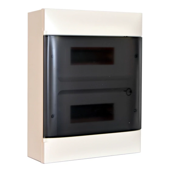 LEGRAND PractiboxS 2 sor 12 modul, falon kívüli kiselosztó(650°C), átlátszó füstszínű ajtóval, védőföld és nulla elosztókapoccsal (135212)