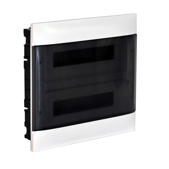 LEGRAND PractiboxS 2 sor 18 modul, téglafalba süllyeszthető kiselosztó(650°C), átlátszó füstszínű ajtóval, védőföld és nulla elosztókapoccsal (137157)