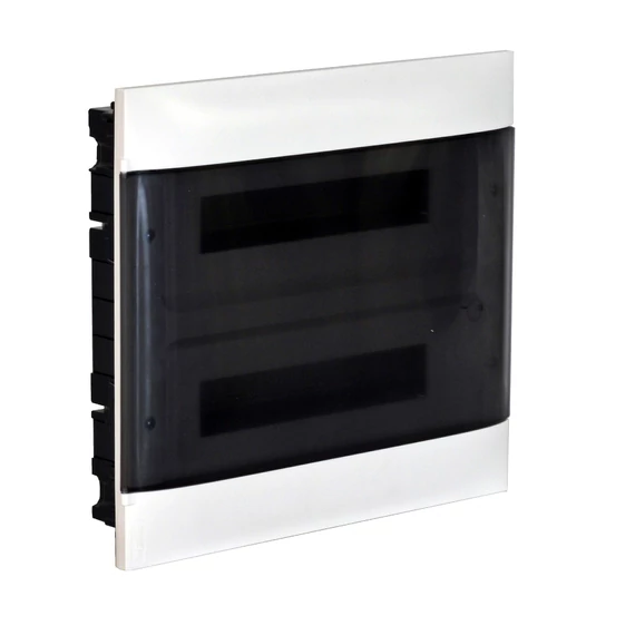 LEGRAND PractiboxS 2 sor 18 modul, gipszkartonba süllyeszthető kiselosztó(850°C), átlátszó füstszínű ajtóval, védőföld és nulla elosztókapoccsal (137177)