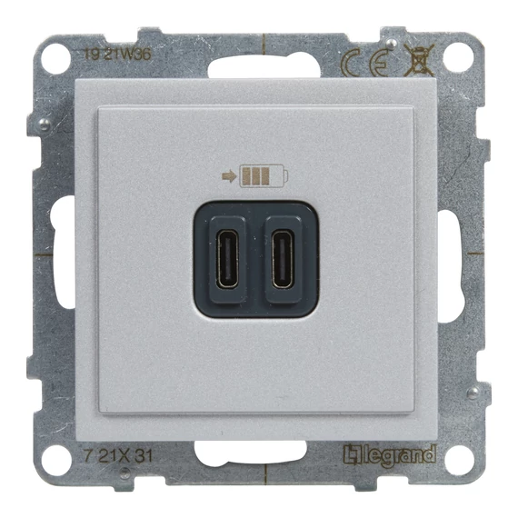 LEGRAND Suno 2xUSB-C csatlakozóaljzat, 3 A - 15 W, alumínium (721331)