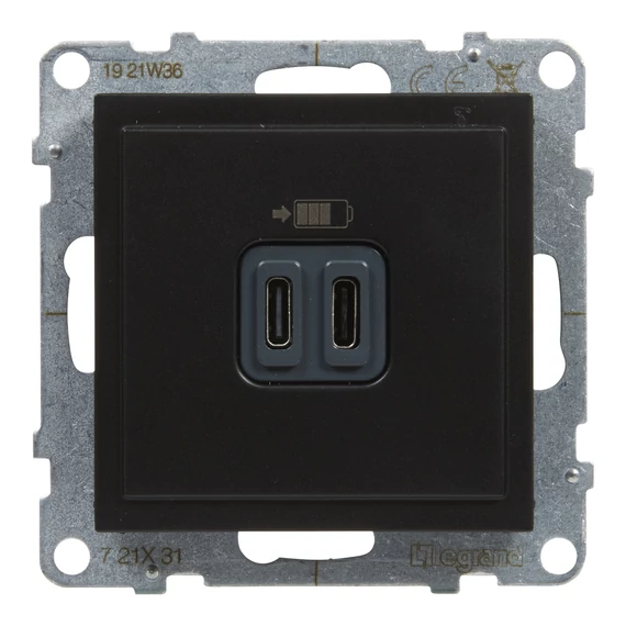 LEGRAND Suno 2xUSB-C csatlakozóaljzat, 3 A - 15 W, fekete (721431)