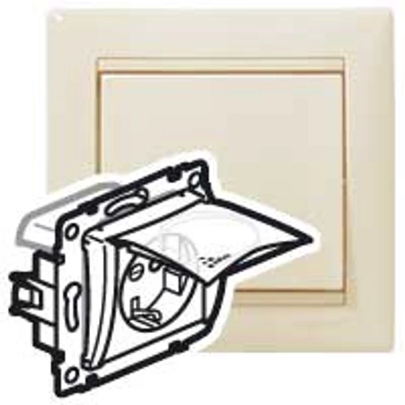 LEGRAND Valena IP44 2P+F csatlakozóaljzat csapófedéllel, elefántcsont (774120)