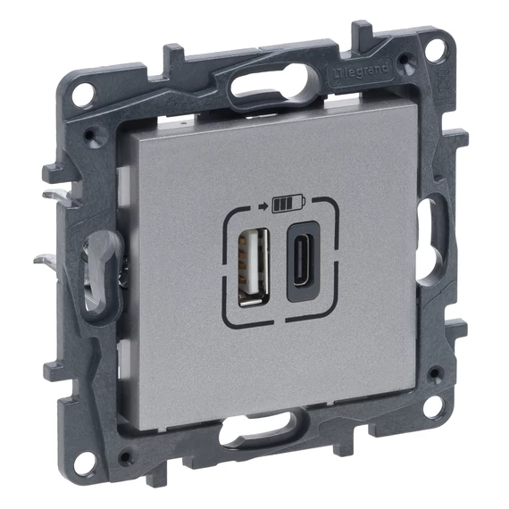LEGRAND Niloé Step 2xUSB-A+C töltőaljzat 5V 3A 15W, alumínium (863340)