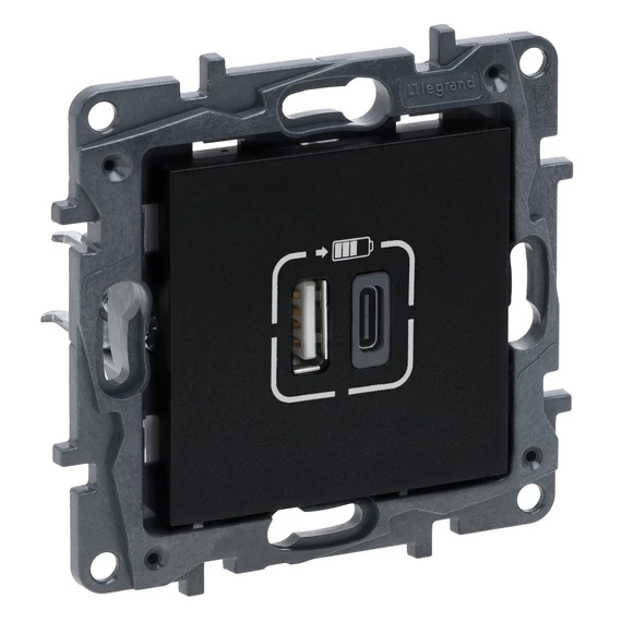 LEGRAND Niloé Step 2xUSB-A+C töltőaljzat 5V 3A 15W, fekete (863540)