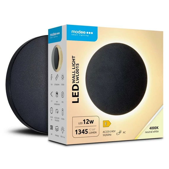 Modee LED Fali Lámpa (LWL0015) 12W IP65 D160x60mm 4000K (1345 lumen) Fekete (ML-LWL0015)