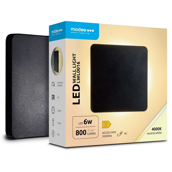 Modee LED Fali Lámpa (LWL0016) 6W IP65 135x135x42mm 4000K (800 lumen) Fekete (ML-LWL0016)