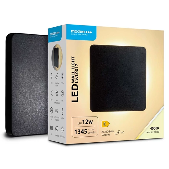 Modee LED Fali Lámpa (LWL0017) 12W IP65 165x165x61mm 4000K (1345 lumen) Fekete (ML-LWL0017)