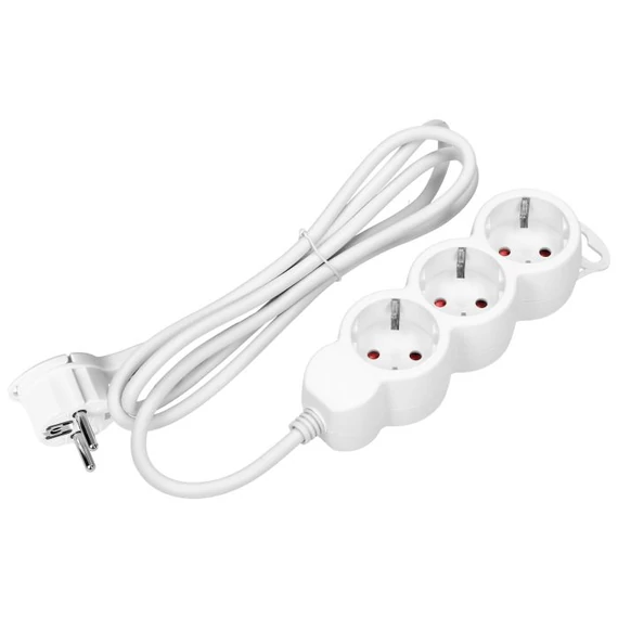 ORNO Elosztó 3-as, 5m H05VV-F 3x1,5mm2 vezetékkel, Fehér, max. 16A (OR-ES-4(GS)/W/5)