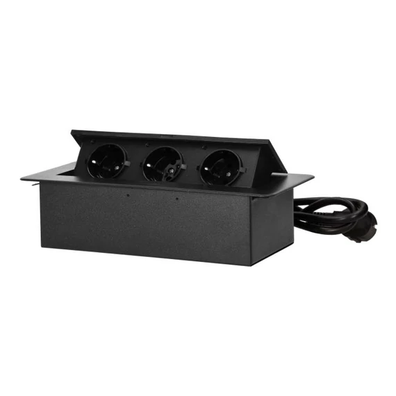 ORNO Asztalba süllyeszthető irodai elosztó, IP20, 3x (2P+F), fekete, max 2500W, 1,5m kábel (OR-GM-9033(GS)/B)