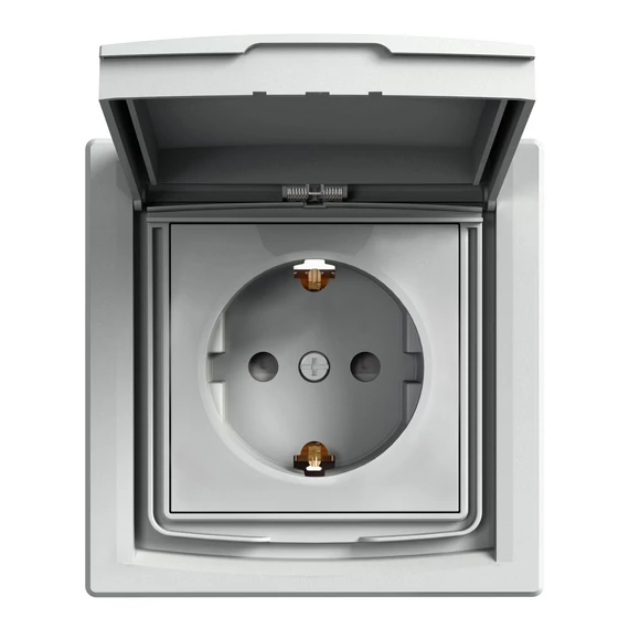 SCHNEIDER ELECTRIC ASFORA 2P+F csatlakozóaljzat, gyermekvédelemmel, csapfedeles - IP44, kerettel, alumínium (EPH3100361)