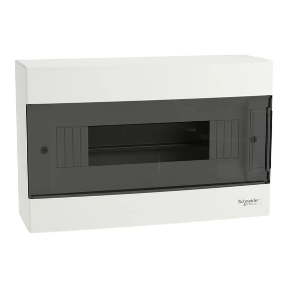 SCHNEIDER ELECTRIC EASY9 EU Kiselosztó, 12 modul, PE+N sínnel, füstszínű ajtóval, falon kívüli (EZ9EUC112)