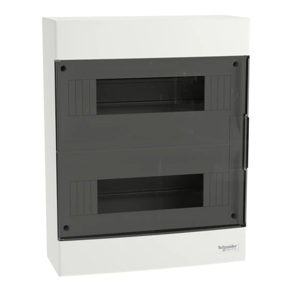 SCHNEIDER ELECTRIC EASY9 EU Kiselosztó, 24 modul, PE+N sínnel, füstszínű ajtóval, falon kívüli (EZ9EUC212)