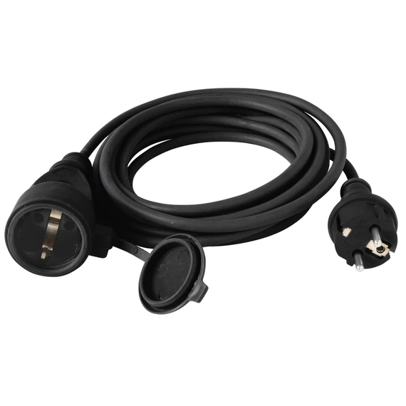 Somogyi Elektronic Home hosszabbító, 10 m, H07RN-F 3G1,5 mm2 kábel, IP44, zárófedél az aljzaton, gumírozott kábel, 250V~/16A/3500W (NV 7-10/GY)