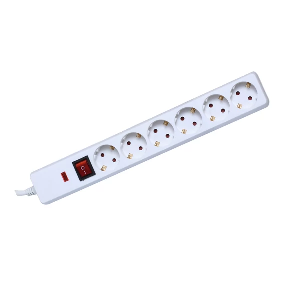 Somogyi Elektronic Túlfeszültség védett hálózati elosztó, kapcsolós, 6 aljzat, 1,5m (NVT 06K/WH)