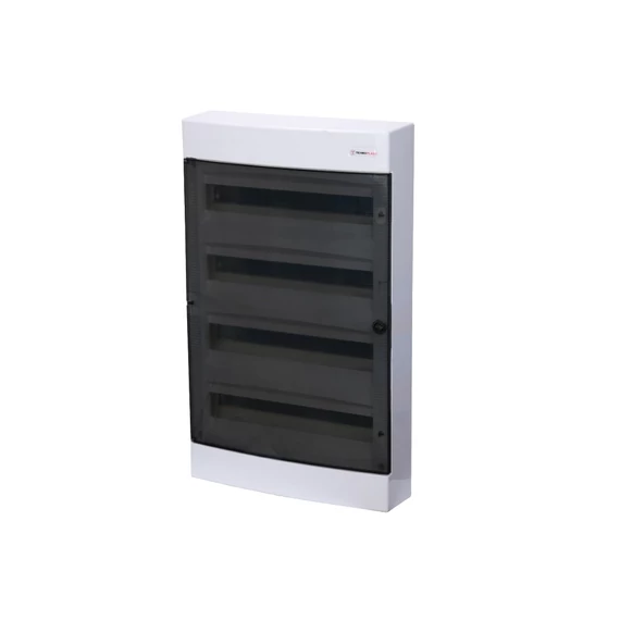 TEHNOPLAST Falon kívüli lakáselosztó doboz, C sorozat, 72 modulos, átlátszó ajtó, 4 soros, 655x110x40mm, IP40 (THP-N4x18C)